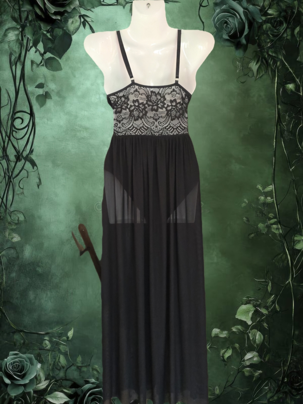 Black Lace Sheer Long Gown - Women - Picture 2 of 10